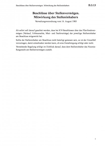 D.3.13 Beschlüsse über Stellenvermögen. Mitwirkung des Stelleninhabers
