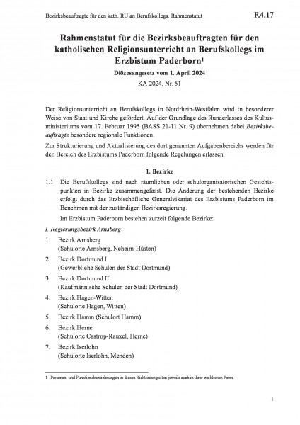 F.4.17 Bezirksbeauftragte für den kath. RU an Berufskollegs. Rahmenstatut