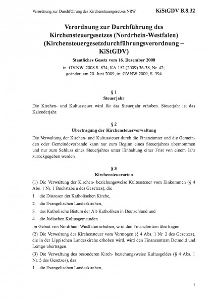 B.8.32 Verordnung zur Durchführung des Kirchensteuergesetzes NRW