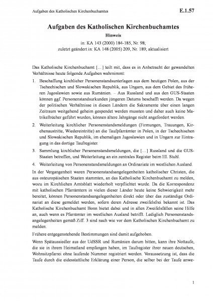 E.1.57 Aufgaben des Katholischen Kirchenbuchamtes
