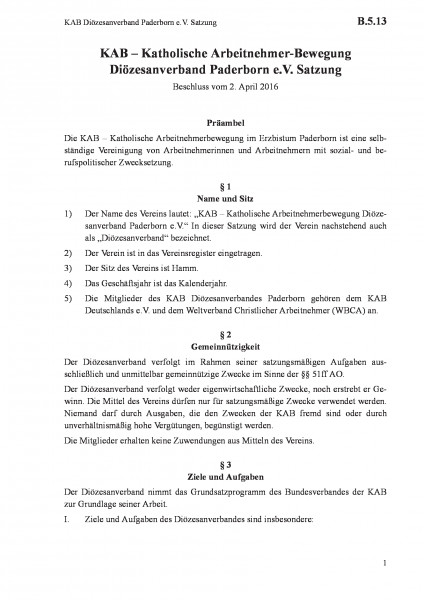 B.5.13 KAB Diözesanverband Paderborn e.V. Satzung