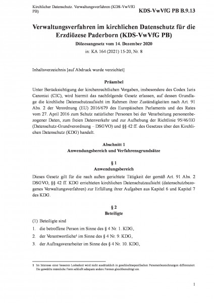 B.9.13 Kirchlicher Datenschutz. Verwaltungsverfahren (KDS-VwVfG PB)