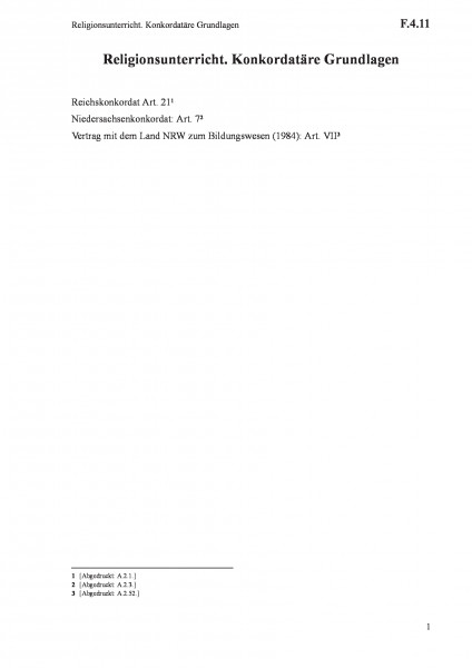 F.4.11 Religionsunterricht. Konkordatäre Grundlagen