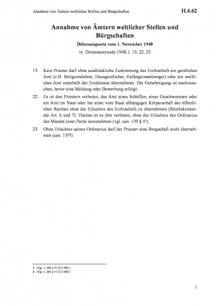 H.4.62 Annahme von Ämtern weltlicher Stellen und Bürgschaften