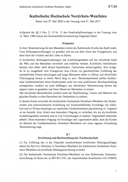 F.7.24 Katholische Hochschule Nordrhein-Westfalen. Statut