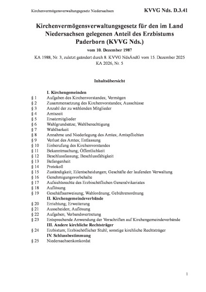 D.3.41 Kirchenvermögensverwaltungsgesetz Niedersachsen