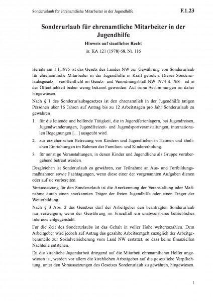 F.1.23 Sonderurlaub für ehrenamtliche Mitarbeiter in der Jugendhilfe