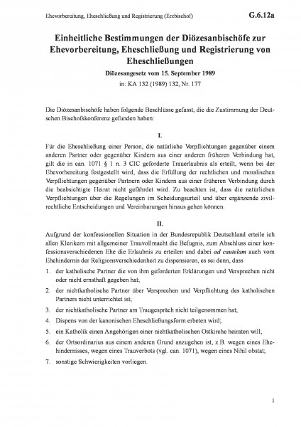 G.6.12a Ehevorbereitung, Eheschließung und Registrierung (Erzbischof)