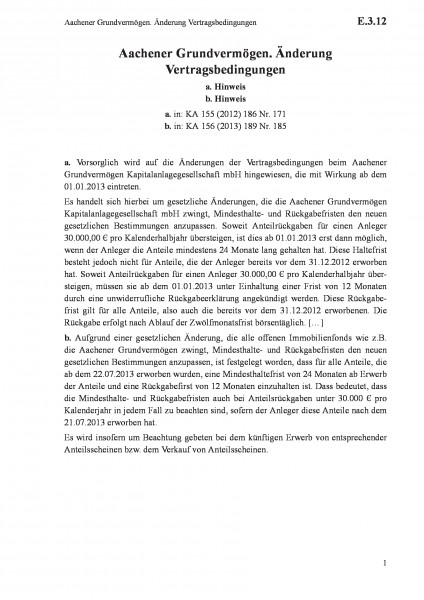 E.3.12 Aachener Grundvermögen. Änderung Vertragsbedingungen