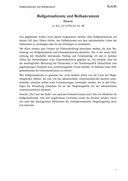 G.4.41 Bußgottesdienste und Bußsakrament