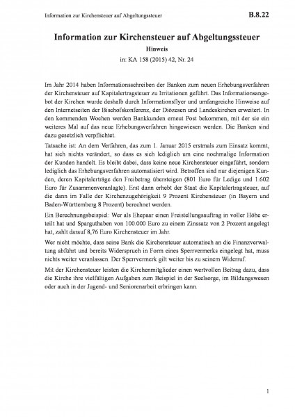 B.8.22 Information zur Kirchensteuer auf Abgeltungssteuer