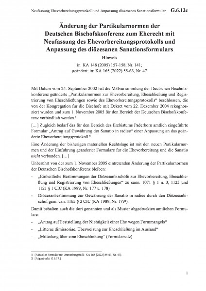 G.6.12c Neufassung Ehevorbereitungsprotokoll und Anpassung diözesanes Sanationsformular