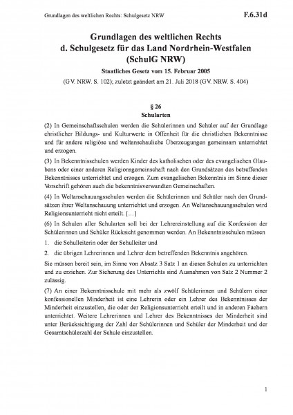 F.6.31d Grundlagen des weltlichen Rechts: Schulgesetz NRW