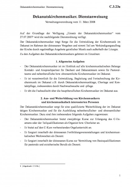 C.3.23a Dekanatskirchenmusiker. Dienstanweisung