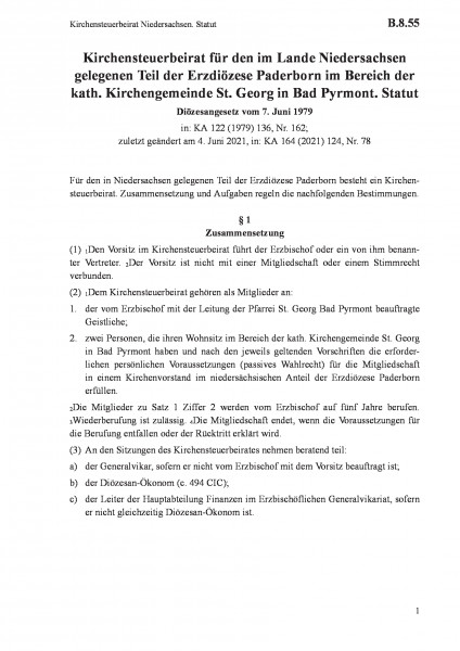 B.8.55 Kirchensteuerbeirat Niedersachsen. Statut