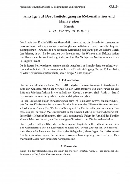 G.1.24 Anträge auf Bevollmächtigung zu Rekonziliation und Konversion