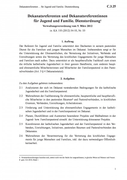 C.3.25 Dekanatsreferenten ... für Jugend und Familie. Dienstordnung