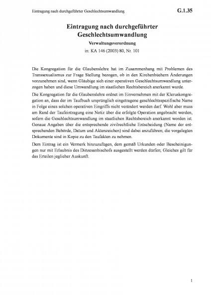 G.1.35 Eintragung nach durchgeführter Geschlechtsumwandlung