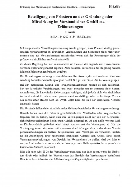 H.4.66b Gründung oder Mitwirkung im Vorstand einer GmbH etc. – Erläuterungen