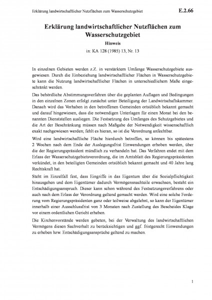 E.2.66 Erklärung landwirtschaftlicher Nutzflächen zum Wasserschutzgebiet