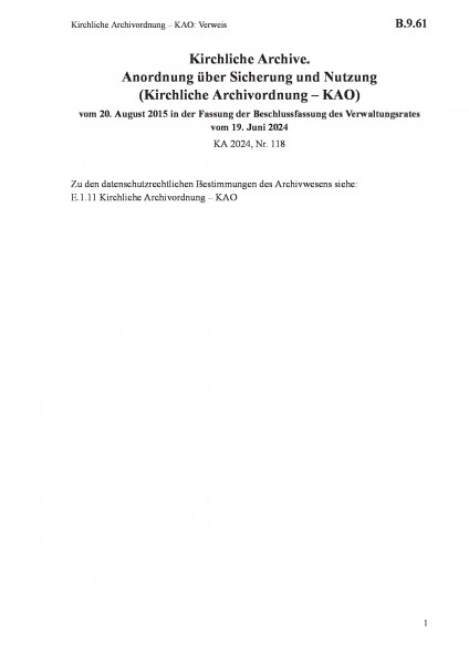 B.9.61 Kirchliche Archivordnung – KAO: Verweis