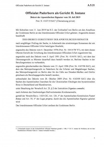 A.5.21 Offizialat Paderborn als Gericht II. Instanz