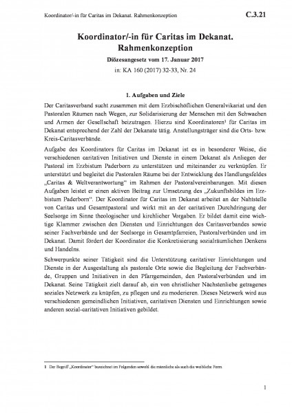 C.3.21 Koordinator/-in für Caritas im Dekanat. Rahmenkonzeption