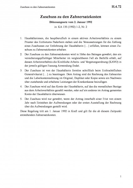 H.4.72 Zuschuss zu den Zahnersatzkosten
