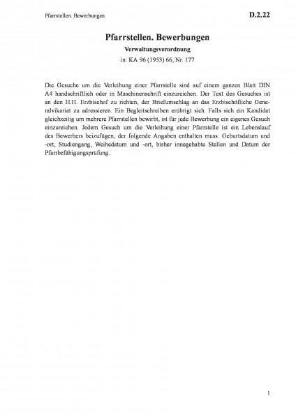 D.2.22 Pfarrstellen. Bewerbungen