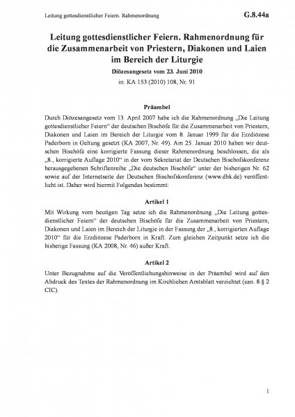 G.8.44a Leitung gottesdienstlicher Feiern. Rahmenordnung