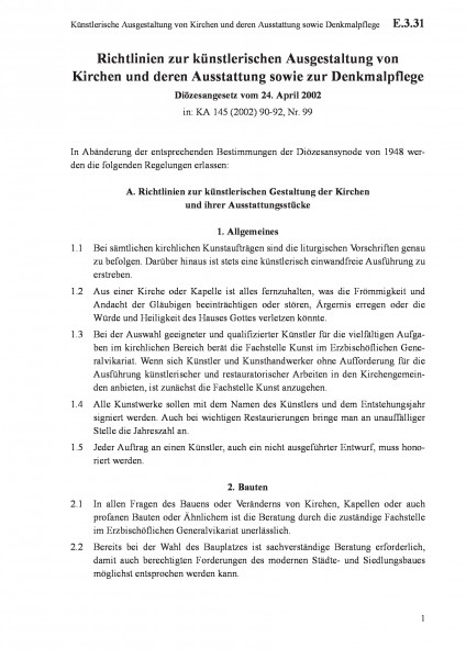 E.3.31 Künstlerische Ausgestaltung von Kirchen und deren Ausstattung sowie Denkmalpflege