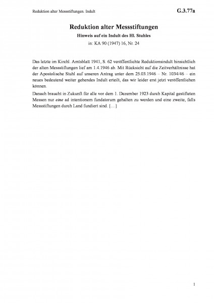G.3.77a Reduktion alter Messstiftungen. Indult