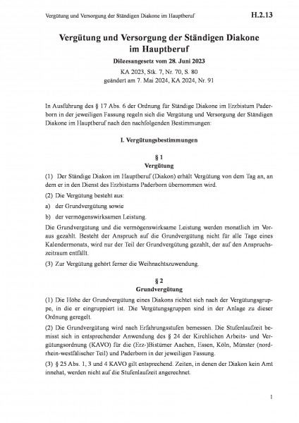 H.2.13 Vergütung und Versorgung der Ständigen Diakone im Hauptberuf