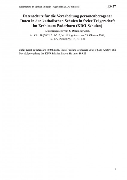 F.6.27 Datenschutz an Schulen in freier Trägerschaft (KDO-Schulen)