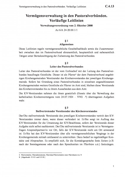 C.4.13 Vermögensverwaltung in den Pastoralverbünden. Vorläufige Leitlinien