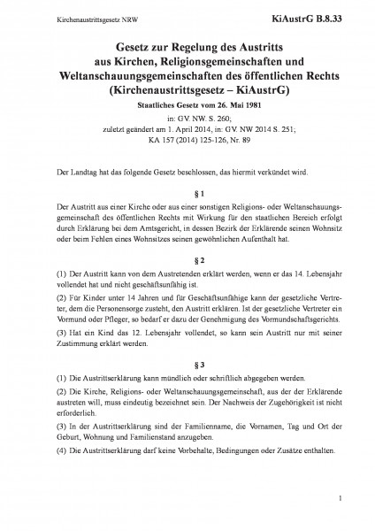 B.8.33 Kirchenaustrittsgesetz NRW