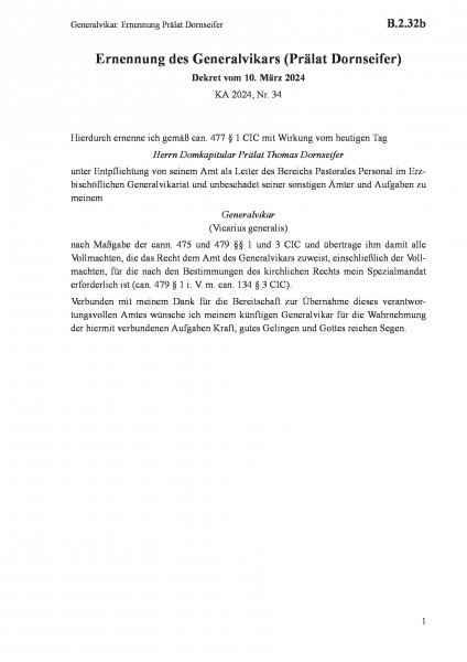 B.2.32b Generalvikar. Ernennung Prälat Dornseifer
