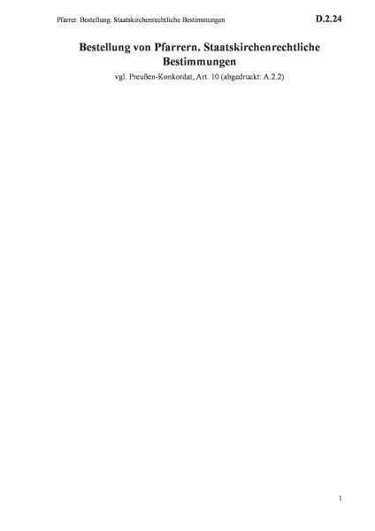 D.2.24 Pfarrer. Bestellung. Staatskirchenrechtliche Bestimmungen