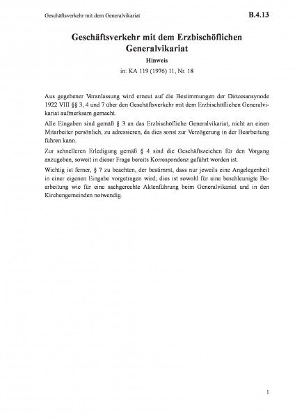 B.4.13 Geschäftsverkehr mit dem Generalvikariat