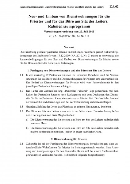 E.4.62 Rahmenraumprogramm: Dienstwohnungen für Priester und Büro am Sitz des Leiters