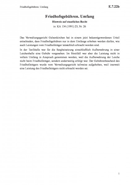 E.7.22b Friedhofsgebühren. Umfang