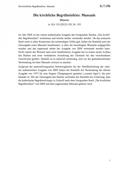 G.7.15b Die kirchliche Begräbnisfeier. Manuale