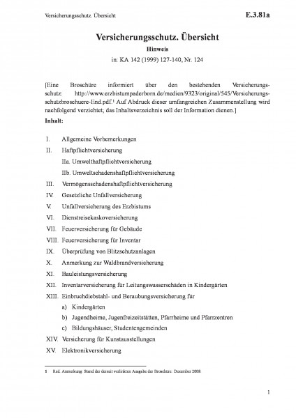 E.3.81a Versicherungsschutz. Übersicht