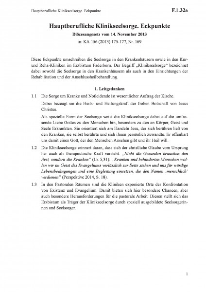F.1.32a Hauptberufliche Klinikseelsorge. Eckpunkte