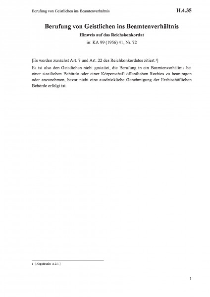 H.4.35 Berufung von Geistlichen ins Beamtenverhältnis