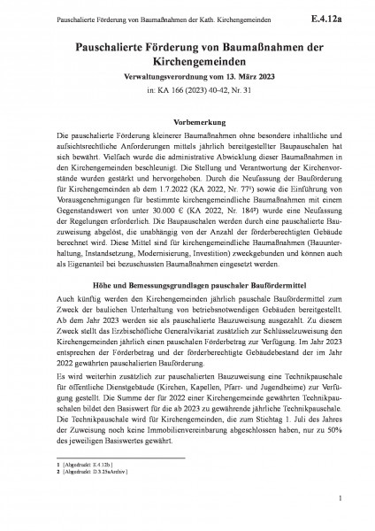 E.4.12a Pauschalierte Förderung von Baumaßnahmen der Kath. Kirchengemeinden