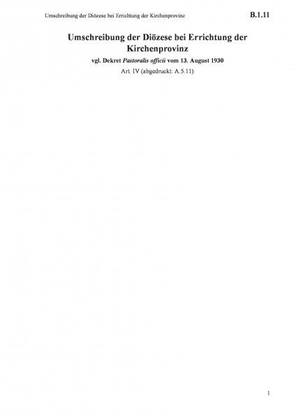 B.1.11 Umschreibung der Diözese bei Errichtung der Kirchenprovinz