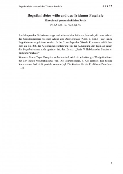 G.7.12 Begräbnisfeier während des Triduum Paschale