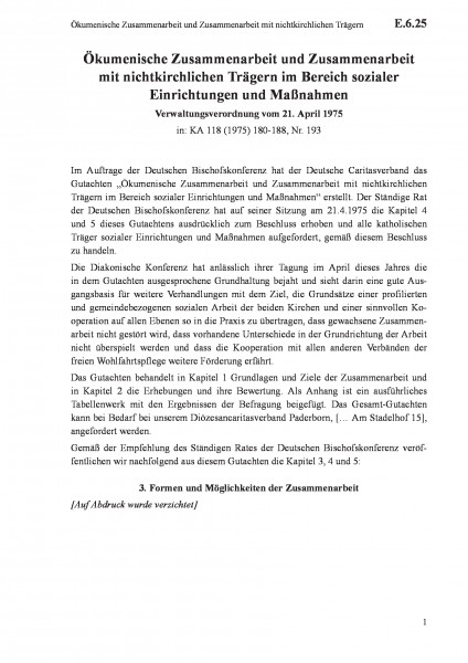 E.6.25 Ökumenische Zusammenarbeit und Zusammenarbeit mit nichtkirchlichen Trägern