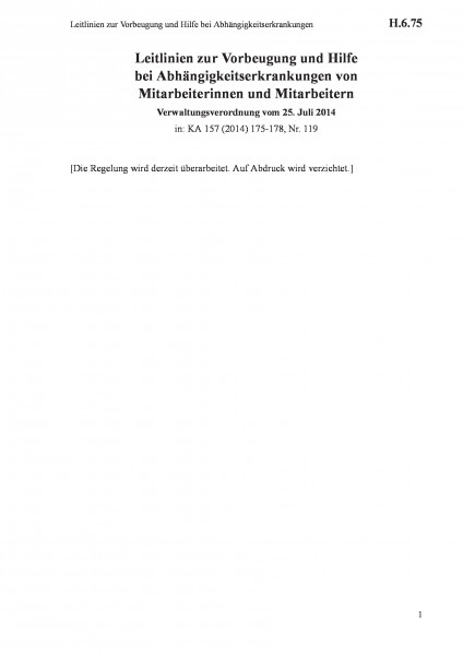 H.6.75 Leitlinien zur Vorbeugung und Hilfe bei Abhängigkeitserkrankungen